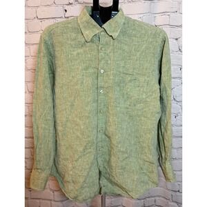 Scott Barber Mens Sage Green 100% Linen Long Sleeve Button Down Shirt Size M